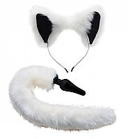 Набор Лисички Ушки и Хвостик с силиконовой пробкой для ролевых игр бело черного цвета Tailz IntimPro