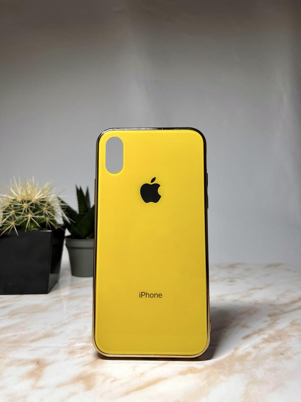 Скляний глянсовий чохол для Iphone XS із закритим низом жовтий ( No4)