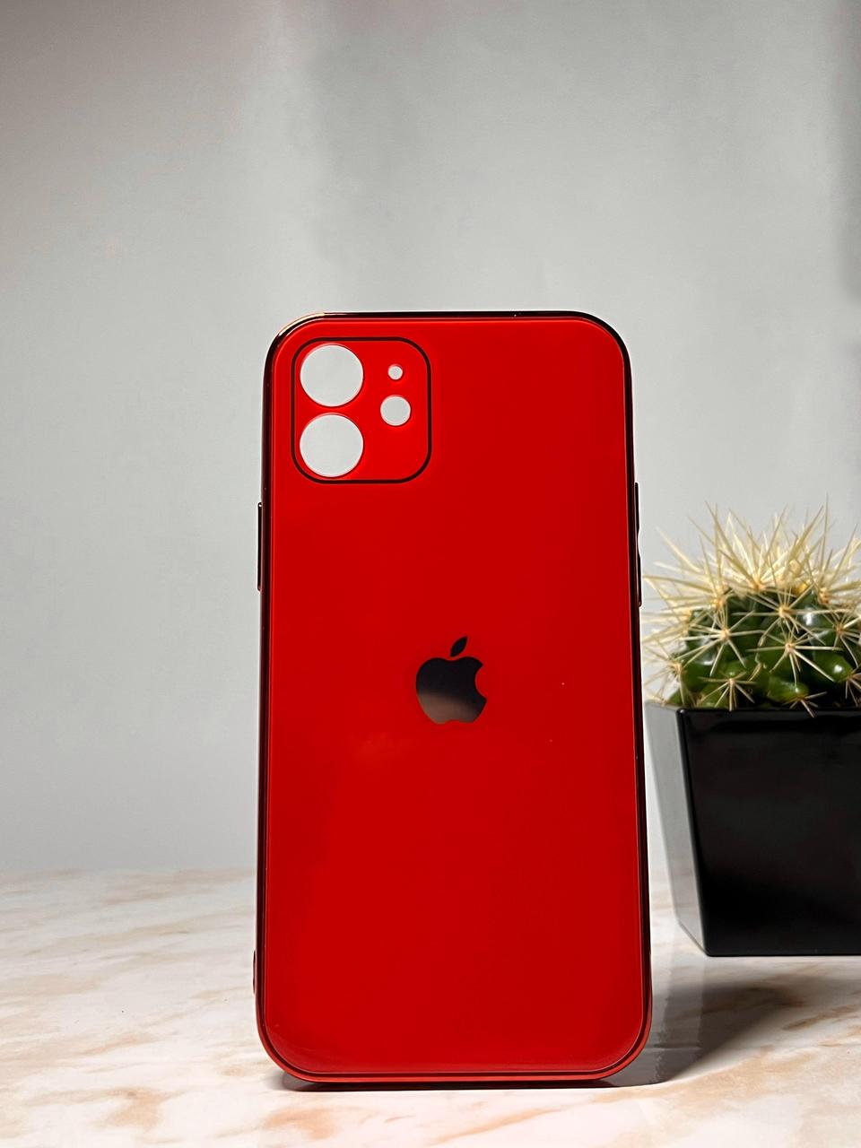 Скляний глянсовий чохол для Iphone 12 із закритим низом червоний ( No33)