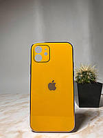 Стеклянный глянцевый чехол для Iphone 12 с закрытым низом жёлтый ( №4 )