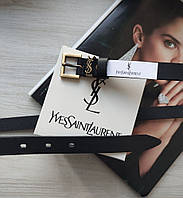 Женский узкий кожаный ремень Yves Saint Laurent black пряжка бронза