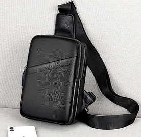 Чоловіча шкіряна сумка-бананка на груди чорна | Крос боді барсетка для чоловіків натуральна шкіра нагрудна