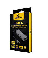 Перехідник Type-C Cablexpert до Gigabit Ethernet, 3 Ports USB 3.1 Gen1 (5 Gbps) (A-CMU3-LAN-01)