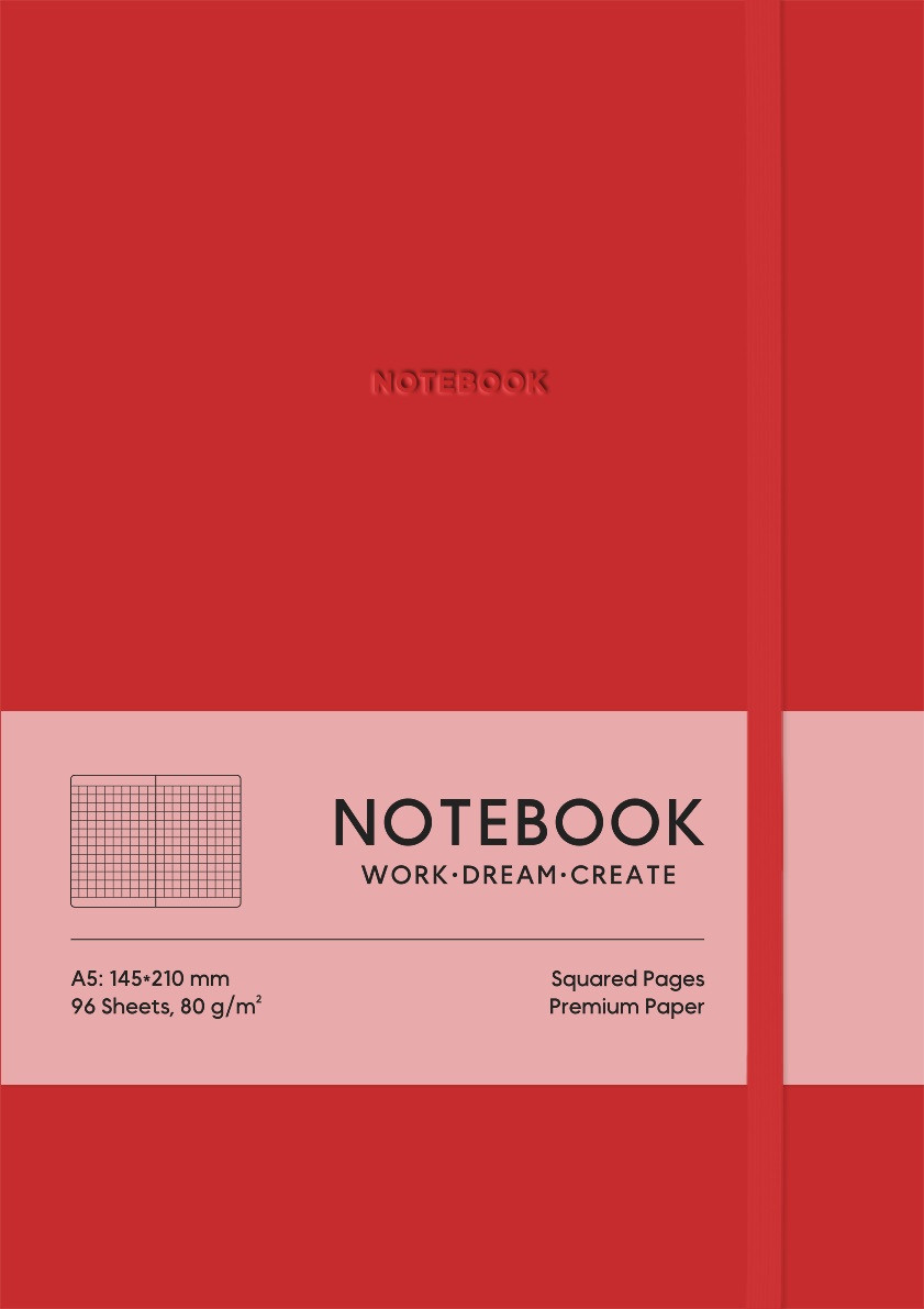 Зошит А5 96 арк клітинка тв палітурка поліуретан на гумці крем блок 7117 червоний, фото 1