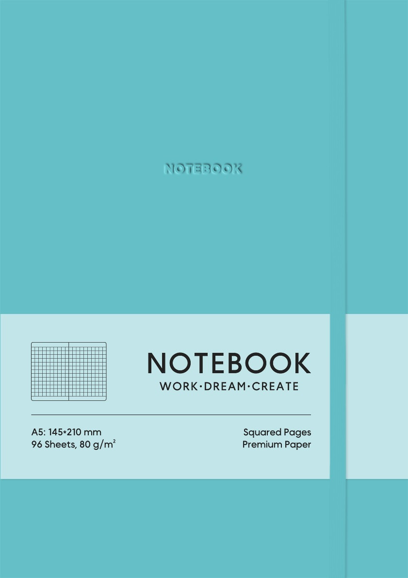 Зошит А5 96 арк клітинка тв палітурка поліуретан на гумці крем блок 7119 бірюзовий, фото 1