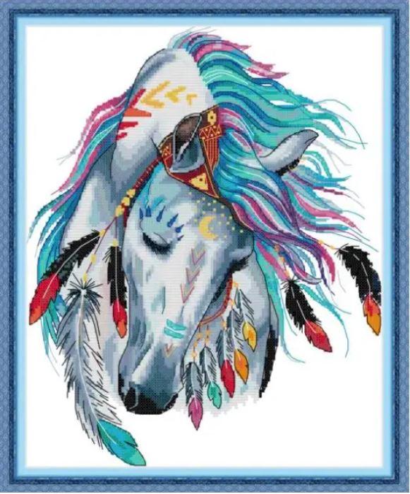 Набір для вишивання за нанесеною на канву схемою "Rainbow Horse". AIDA 14CT printed,31*37см