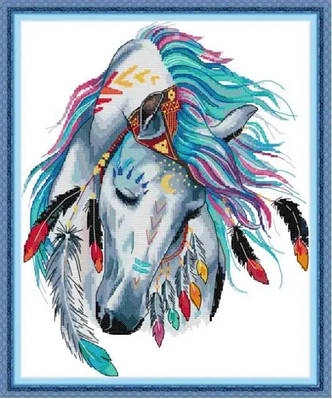 Набір для вишивання за нанесеною на канву схемою  "Rainbow Horse". AIDA 14CT printed,31*37см