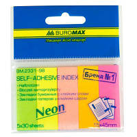 Стікер-закладка Buromax Plastic bookmarks 45x15mm, 5*30шт, rectangles, neon colors BM.2331-98 n