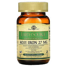 Залізо, Koji Iron, Solgar, 27 мг, ферментоване, 60 вегетаріанських капсул