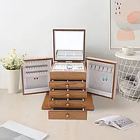 Коробки для ювелірних виробів 5-шарова дерев'яна скринька-органайзер для годинників, намиста, каблучок, перснів