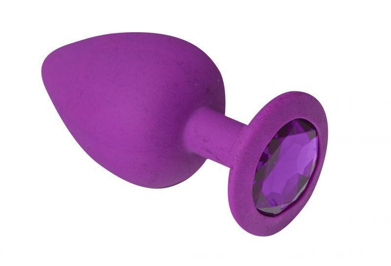 Анальна пробка Purple Silicone Amethyst силіконова з фіолетовим кристалом, M