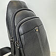 Чоловіча шкіряна сумка бананка через плече КТ-4026 Чорна, фото 6