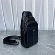 Чоловіча шкіряна сумка бананка через плече КТ-4026 Чорна, фото 8