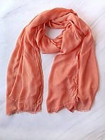 Шарф-палантин женский весна-осень однотонный с бахромой Без бренду 188х75 см Оранжевый
