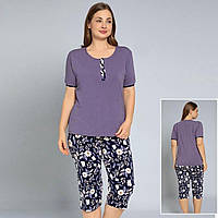 Пижама для полных женщин футболка и бриджи 5593, Фиолетовый, 5XL