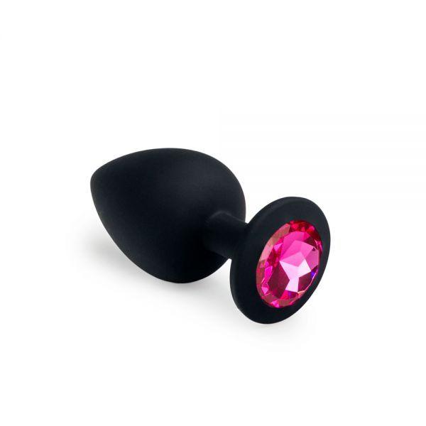 Анальний силіконовий затор з рожевим кристалом Black Silicone Pink-Rhodolite M