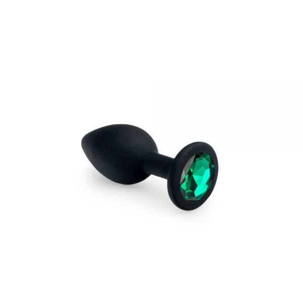Анальна пробка чорного кольору із кристалом Black Silicone Emerald, M