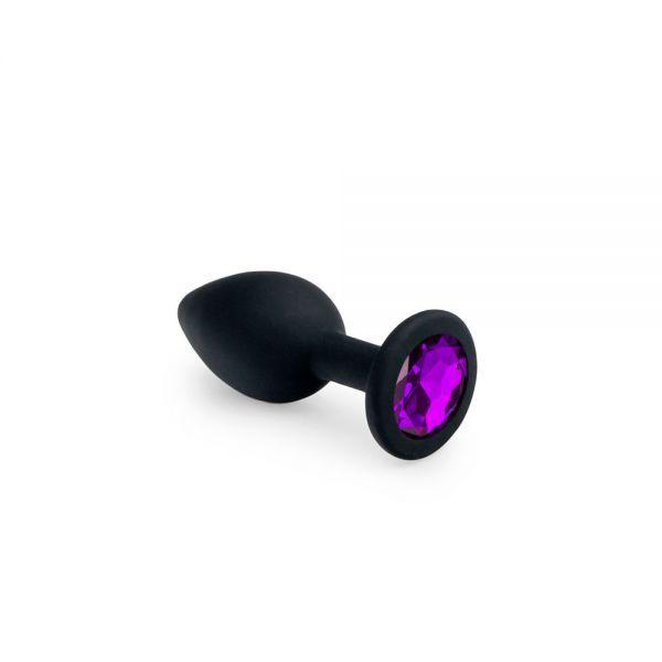 Анальна пробка із кристалом, Black Silicone Amethyst, S