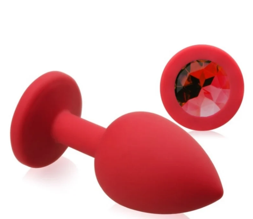 Анальна пробка Red Silicone, Ruby c кристалом, розмір M