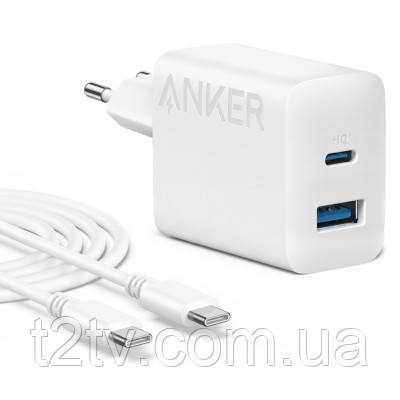 Зарядний пристрій Anker PowerPort 312 - 20W USB-C USB-A + USB-C cable White (B2348G21)