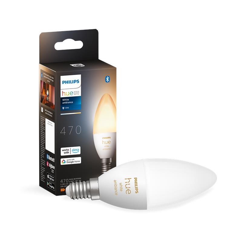 Лампа розумна Philips Hue E14, 5.2W(40Вт), 2200K-6500K, Tunable white, ZigBee, Bluetooth, димування