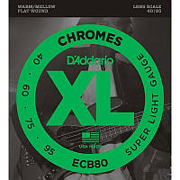 Струны для бас-гитары D'Addario ECB80 Chromes Flatwound Super Light Bass Strings 40 95 SM, код: 6729414