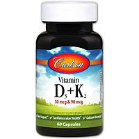 Комплекс Витамин D3+K2 Carlson Labs Vitamin D3 + K2, 50 mcg + 90 mcg 60 Caps CAR-10610 TP, код: 7517610