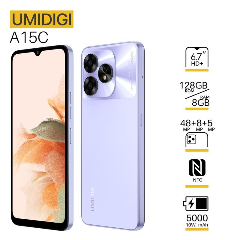 Смартфон UMIDIGI A15C (MP34) 6.7" 8/128ГБ, 2SIM, 5000мА·год, фіолетовий