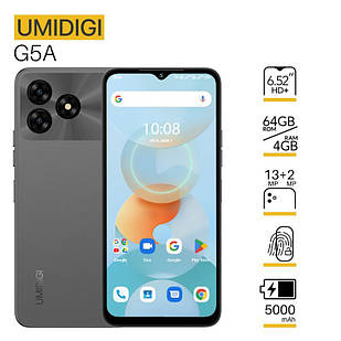 Смартфон UMIDIGI G5A (MP38) 6.52" 4/64ГБ, 2SIM, 5000мА·год, сірий