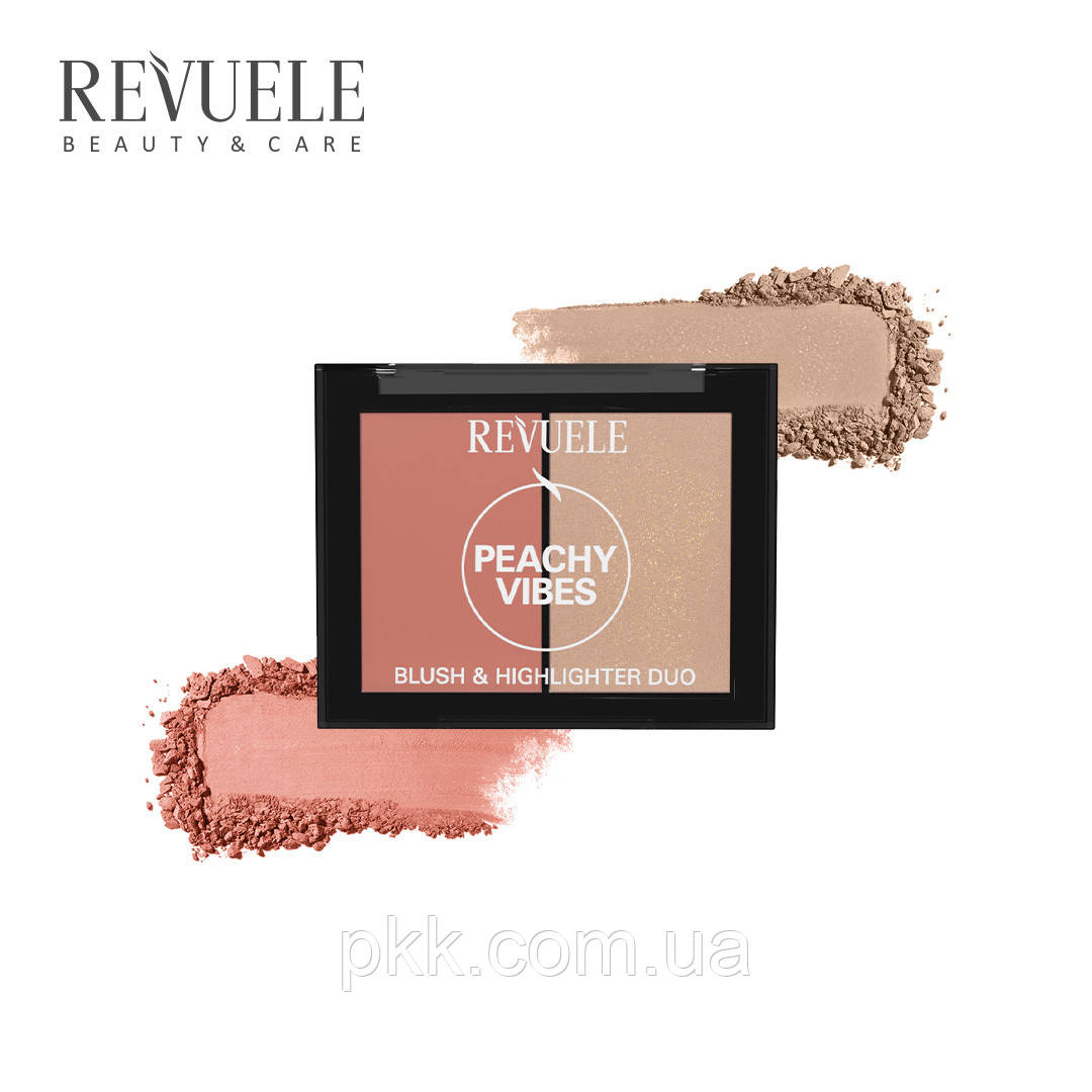Палітра рум`ян та хайлайтера для обличчя Revuele Дуо Персиковий настрій, 8 г, фото 1