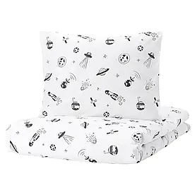 Підковдра і наволочка, білий/чорний космос, 150x200/50x60 см AFTONSPARV (105.540.28) IKEA