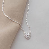 Кольє срібне ланцюжок з підвіскою сердечком і фіанітами