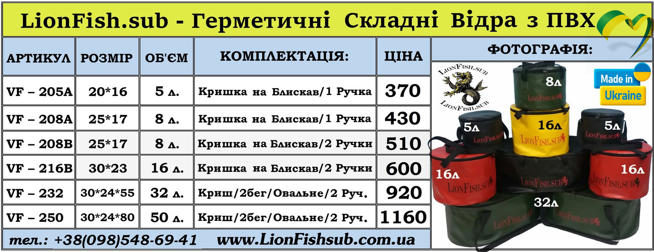 Складное Рыболовное Ведро LionFish.sub для Прикормки с Крышкой 16л, Водонепроницаемое из ПВХ - фото 10 - id-p294387245