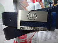 Мужской кожаный ремень Philipp Plein темно синий высокое качество