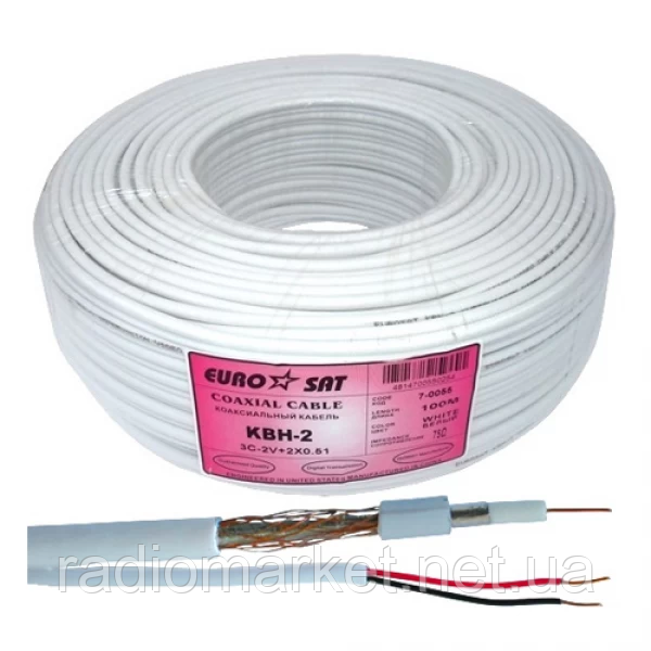 Кабель для відеоспостереження 3C2V+ 2х0,5"EuroSat, білий, фото 1