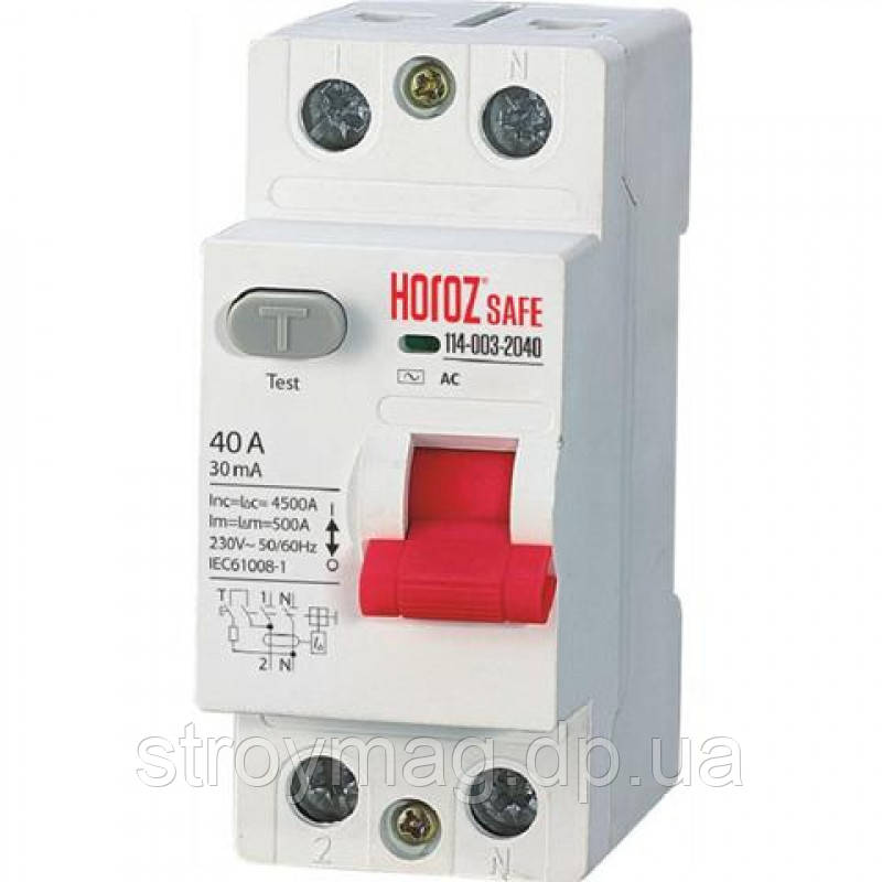 Автоматический выключатель УЗО Horoz Electric SAFE 40А 2Р (114-003-2040-010) - фото 1 - id-p542973909