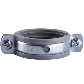 Хомут у зборі CR 1 1/2" (47-53мм) з гвинтом-шурупом 8*100 і дюбелем у уп., сірий, фото 2