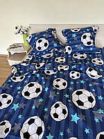 Постельное белье 2 х спальное бязь Мяч звезды на синем, 2-спальное постельное белье из бязи
