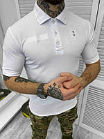 Тактическая футболка polo white, мужская белая футболка с воротником