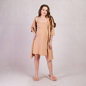 Комплект халат з нічною піньє "Застібка-гірчично-беж колір" 46-58р.