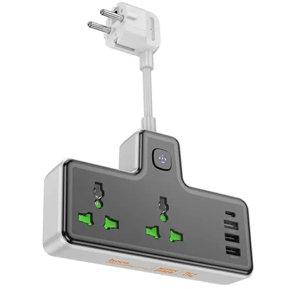 Подовжувач мережевий на 2 розетки HOCO AC11A |3USB/1Type-C, 3A/10A/250V| Чорний