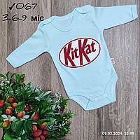 Дитячий трикотажний боді довгий рукав для немовлят -KitKat -бірюзового кольору 3-6-9 міс