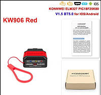 Автосканер Konnwei KW906 Supports all OBD ll protocols Red BT 5.0 для Android та iOS