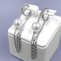 Сережки XР. Родій. Камені: перли. Довжина: 60 мм. Ширина: 10 мм.