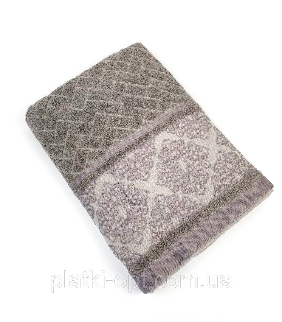 Рушник лицьовий махровий Візерунок (сіро-коричневий) 100х50 см, фото 1