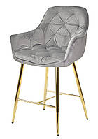 Полубарное мягкое кресло Chic BAR 65-GD на золотых металлических ножках, сиденье с мягкой обивкой Бархат Средне-серый PH-613