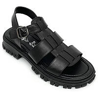 Жіночі шкіряні босоніжки сандалі чорного кольору на плоскій підошві Sergio Billini 210 розмір 36