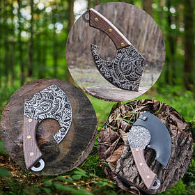 Ніж-сокирка з гравіюванням, кухонный для ребер, для обработки мяса, + Шкіряний чохол для ножа