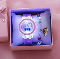 Детские наручные часы с подсветкой в подарочной коробке для девочки Розовые