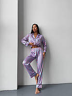 Женская шелковая атласная пижама. Спальный комплект 2-ка ( рубашка+штаны). Домашний комплект со штанами
